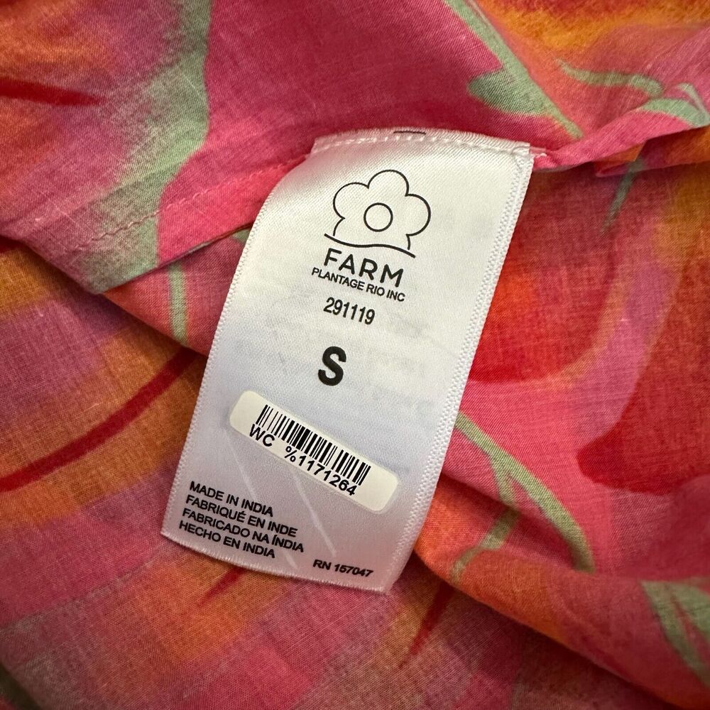 ANTHROPOLOGIE FARM RIO Bright Forest Midi Dress Pink Orange Puff Sleeve - Picture 12 of 16